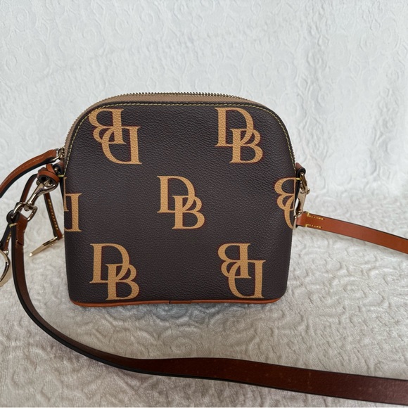 Dooney & Bourke Monogram Domed Brown and Tan Crossbody Bag - Picture 6 of 13